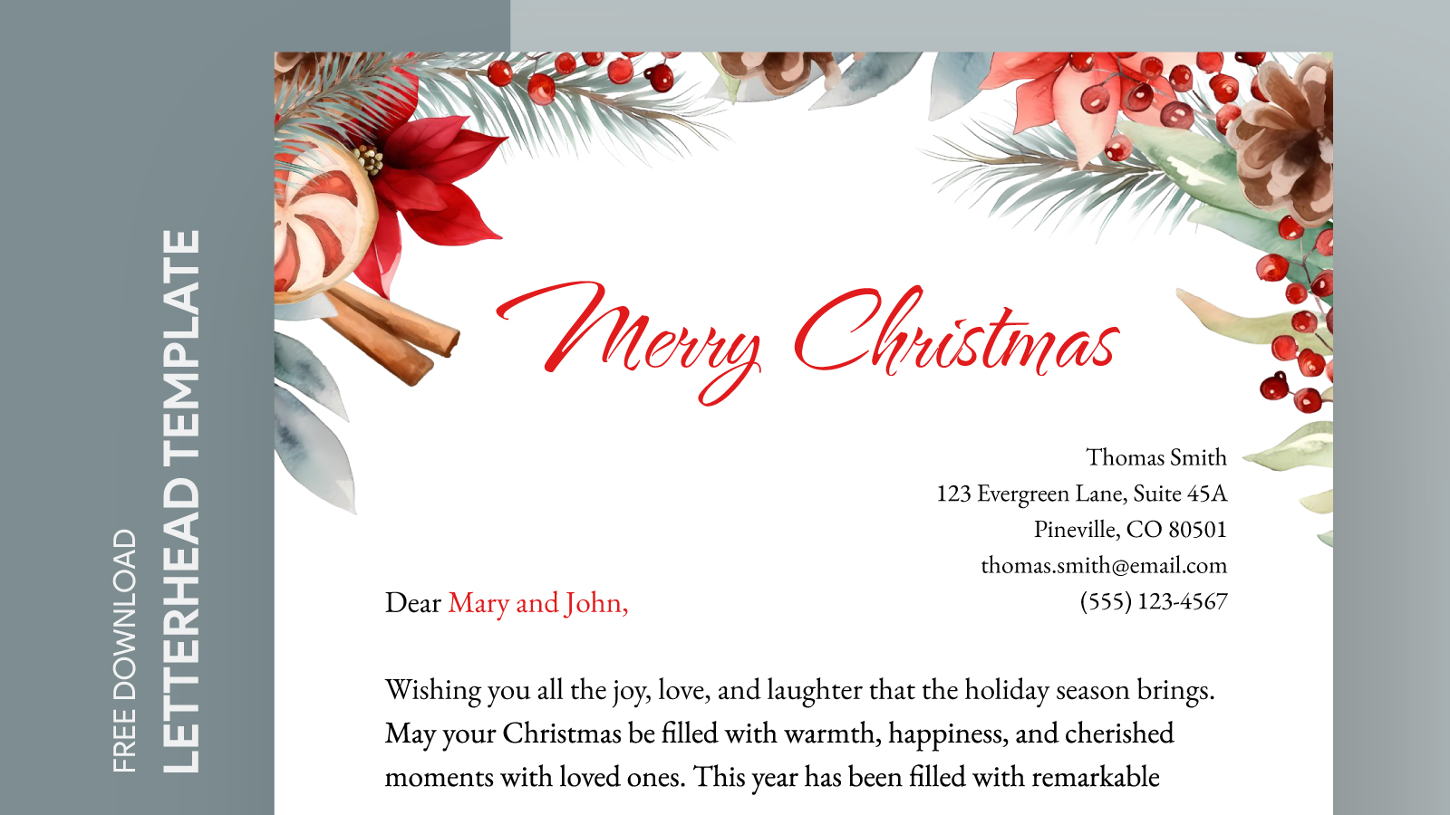 printable christmas letterhead free google docs template - gdoc.io